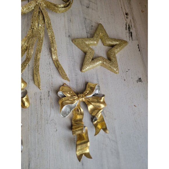 Unique ribbon golden star ornament Xmas set glitter - Picture 5 of 7